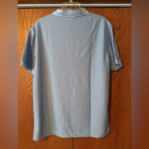 Mens Light BLUE Polyester Waffle Pattern Pullover Stretch Golf Short Sleeves XL - Picture 9 of 10